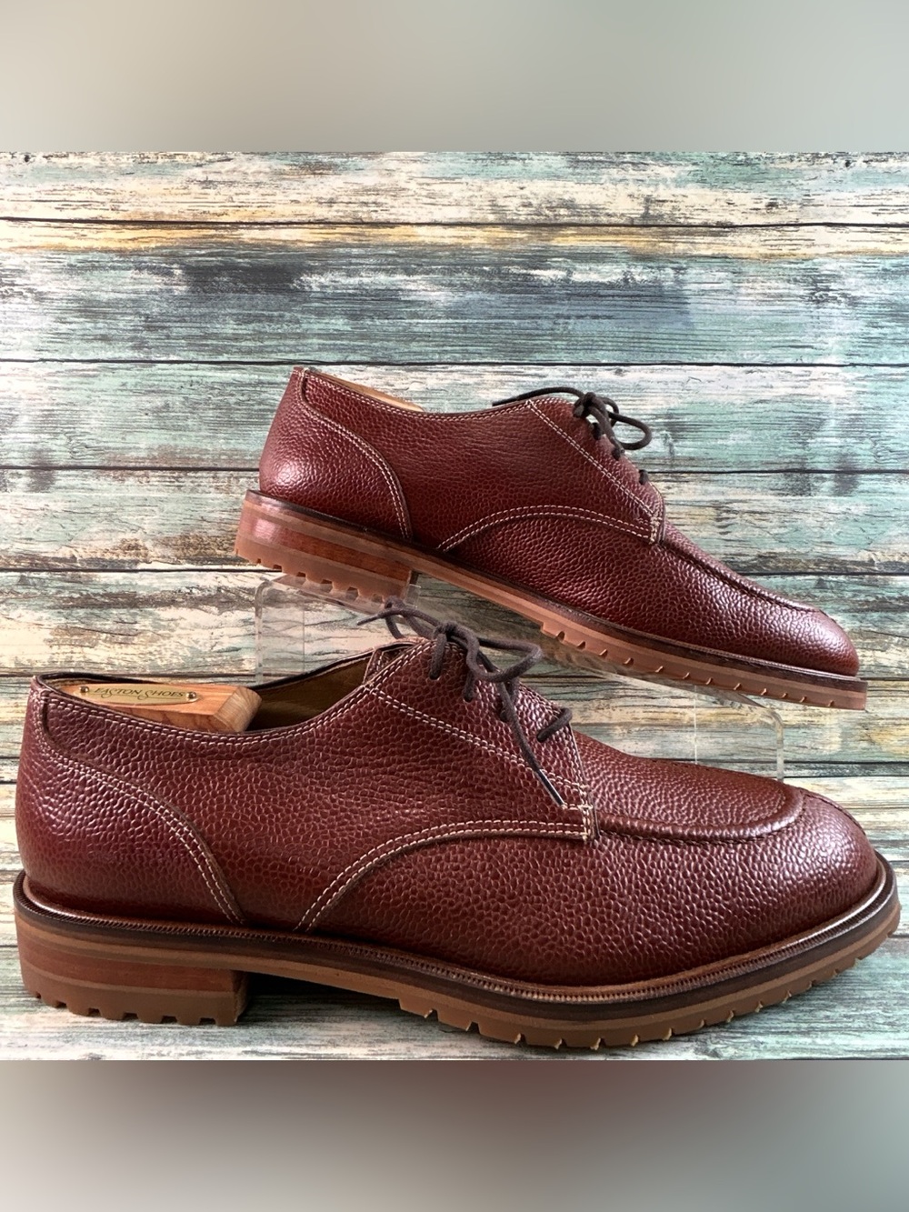 Zelli Oxford Dress Shoe Mens 11W Wide Pebbled Brown Leather Handmade Italian NEW